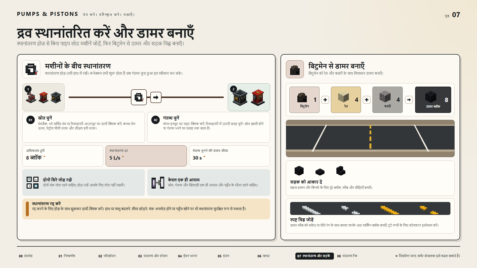 द्रव स्थानांतरित करें और डामर बनाएँ