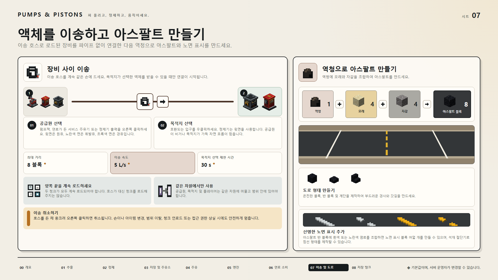 액체를 이송하고 아스팔트 만들기
