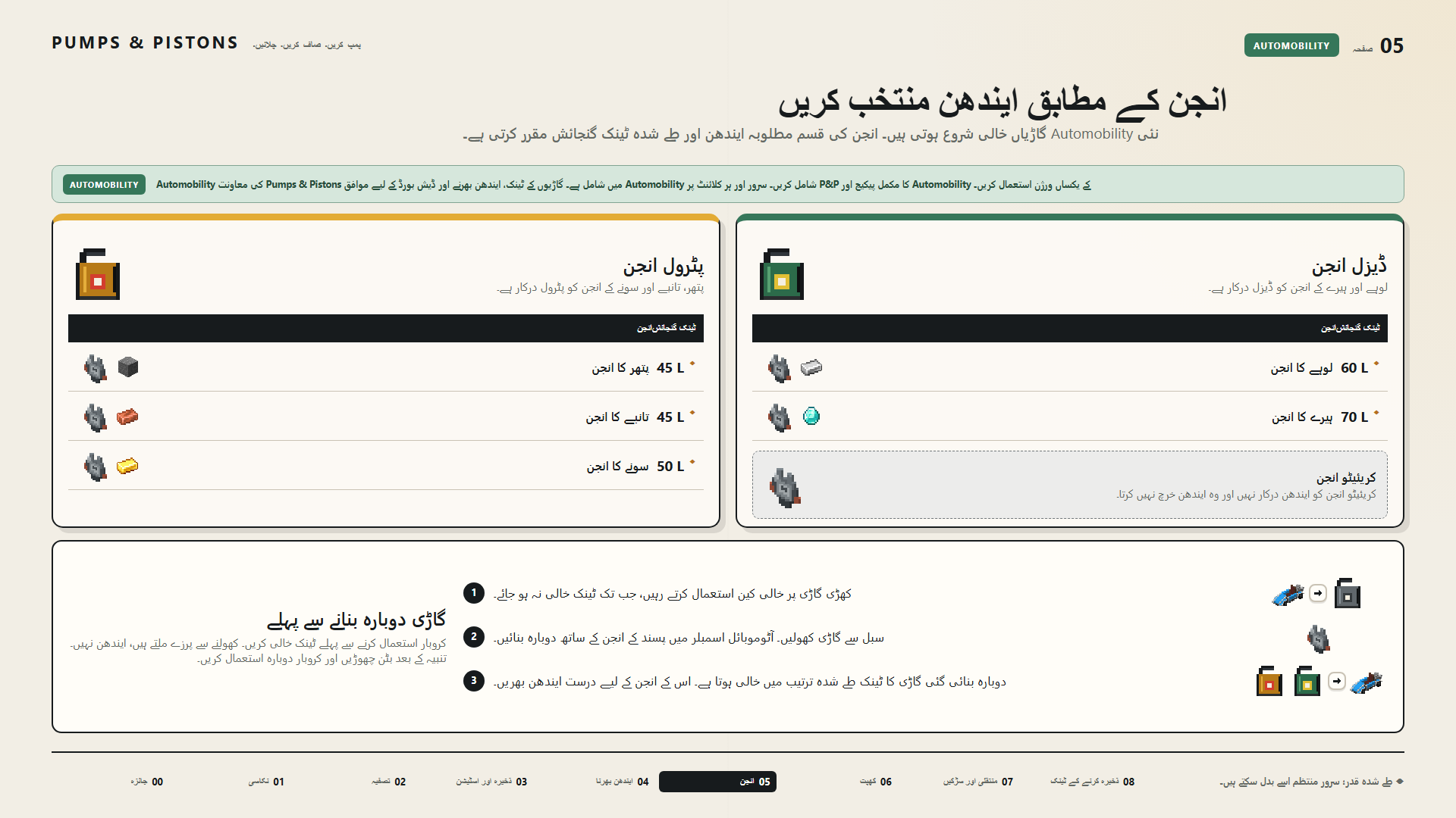 انجن کے مطابق ایندھن منتخب کریں